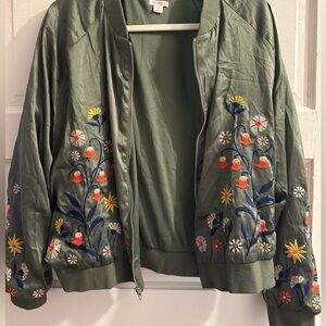 embroidered silk bomber